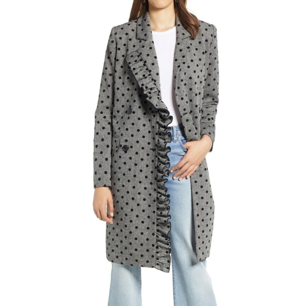 Halogen polka dot ruffled topcoat